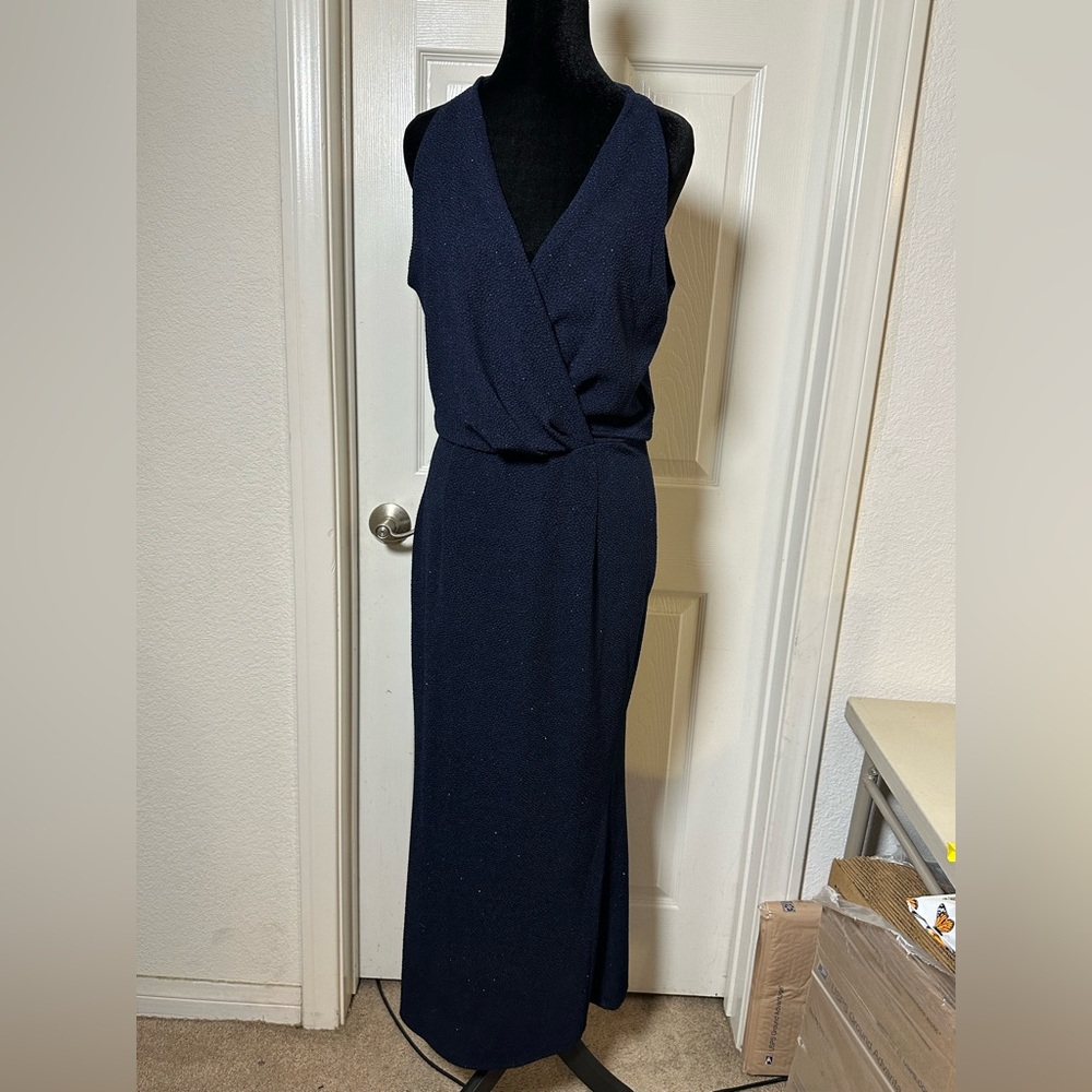 Enfocus Studio Blue Sleeveless V-Neck Sheath Maxi Dress